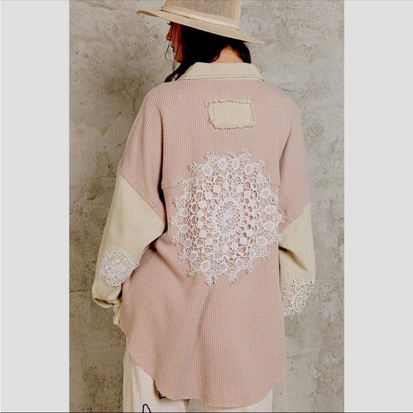 POL Cream Crochet Lace Embroidered Button Down Shacket - Picture 6 of 6